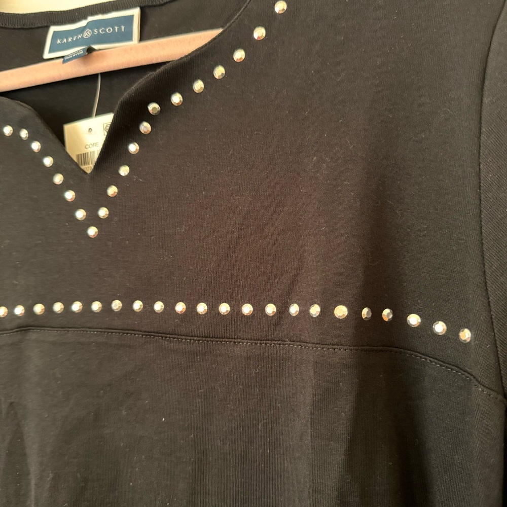 Karen Scott 3/4-Sleeve Embellished Boat Neck Tunic Top Size 2X NWT Black - Picture 13 of 13